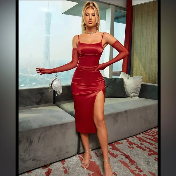 HOUSE OF CB XL  'Casimira' Wine Satin Corset Midi Dress NWOT - Picture 13 of 17